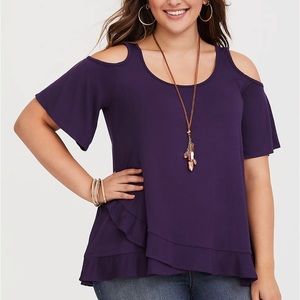 Torrid Super Soft Knits Cold-Shoulder Ruffled Blouse